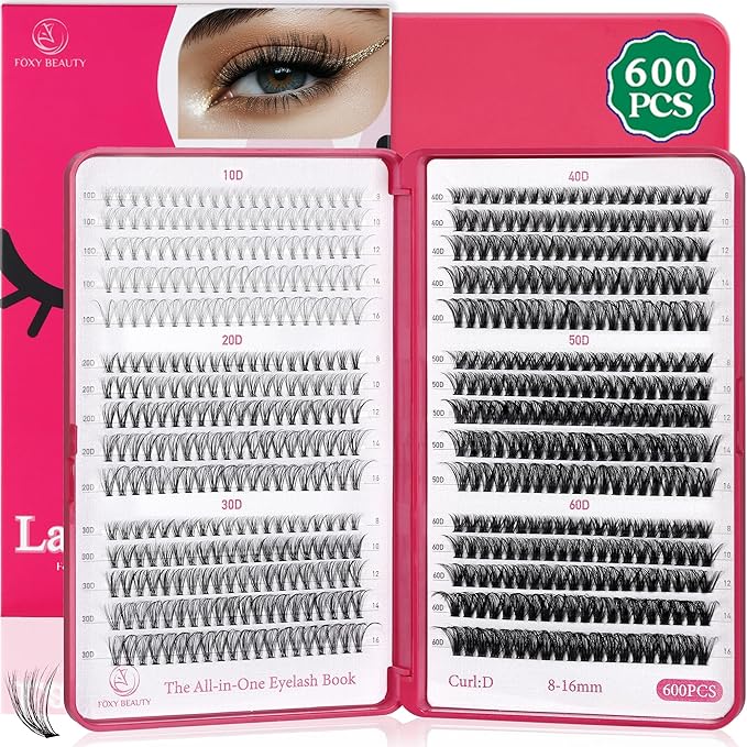 Lash Clusters 600PCS Lashes - Wispy Lash Clusters 10D 20D 30D+40D50D60D Individual Lashes Clusters D Curl Lash Extension 8-16MM Eyelash Clusters DIY Cluster Eyelash Extensions for Beginners Eyelashes-BrightBean Baby