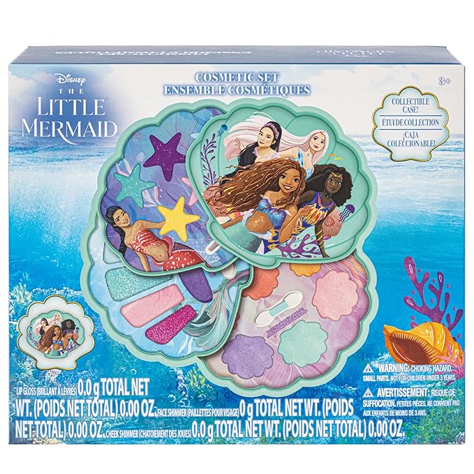 Townley Girl The Little Mermaid Clam Beauty Compact Set Kit with Lip Gloss Palette, Makeup Set for Kids Girls, Ages 3+ Perfect for Parties, Sleepovers and Makeovers-BrightBean Baby