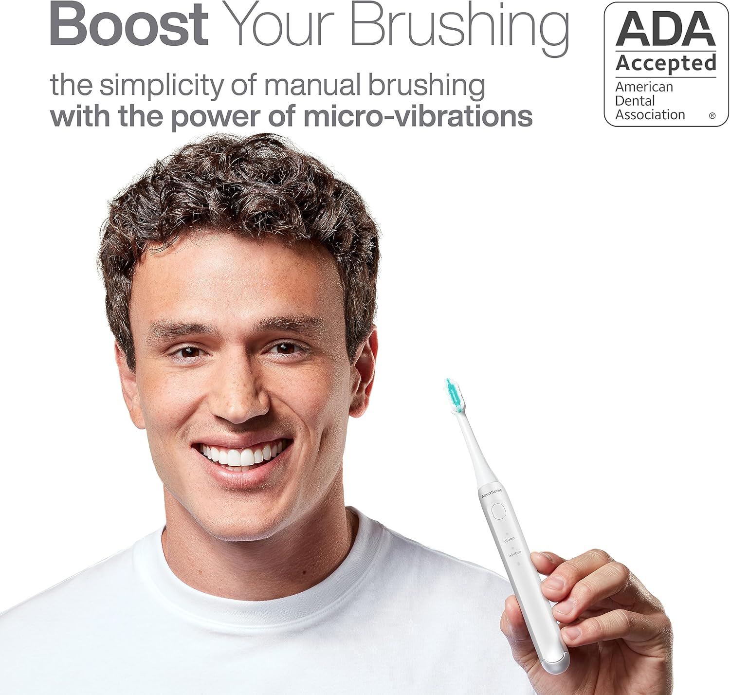 Aquasonic Icon ADA-Accepted Rechargeable Toothbrush | Magnetic Holder & Slim Travel Case | 2 Brushing Modes & Smart Timers | Gentle Micro-Vibrations (Pearl)-BrightBean Baby