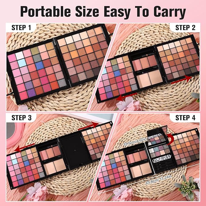 Makeup Sets For Teens Women Full Kits - All in One Gift Makeup Kits For Girls Make Up Set Included Eyeshadow, Blusher, Compact Powder, Eyeliner Pencil For Beginners (N)-BrightBean Baby