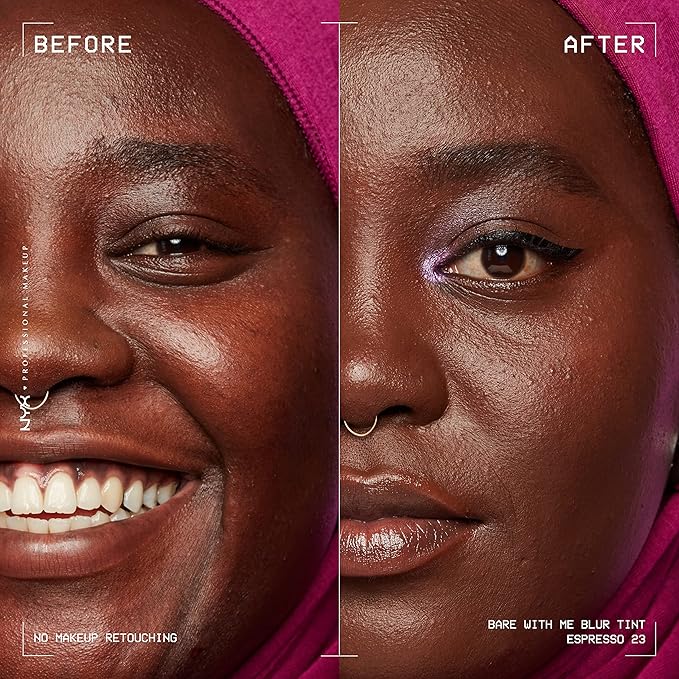 NYX PROFESSIONAL MAKEUP Bare With Me Blur Skin Tint Foundation Make Up with Matcha, Glycerin & Niacinamide - Espresso-BrightBean Baby