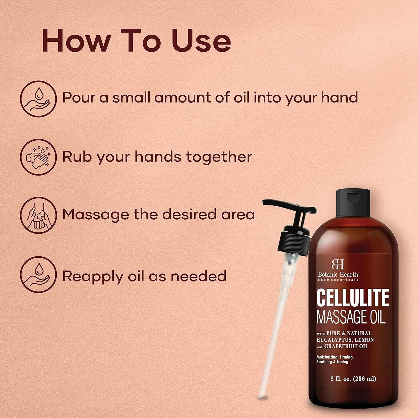 Botanic Hearth Anti Cellulite Massage Oil | Cellulite Oil for Thighs and Butt Firming | Unique Blend of Massage Essential Oils | Improves Skin Tone, Skin Firmness & Tightness | 8 Fl Oz-BrightBean Baby