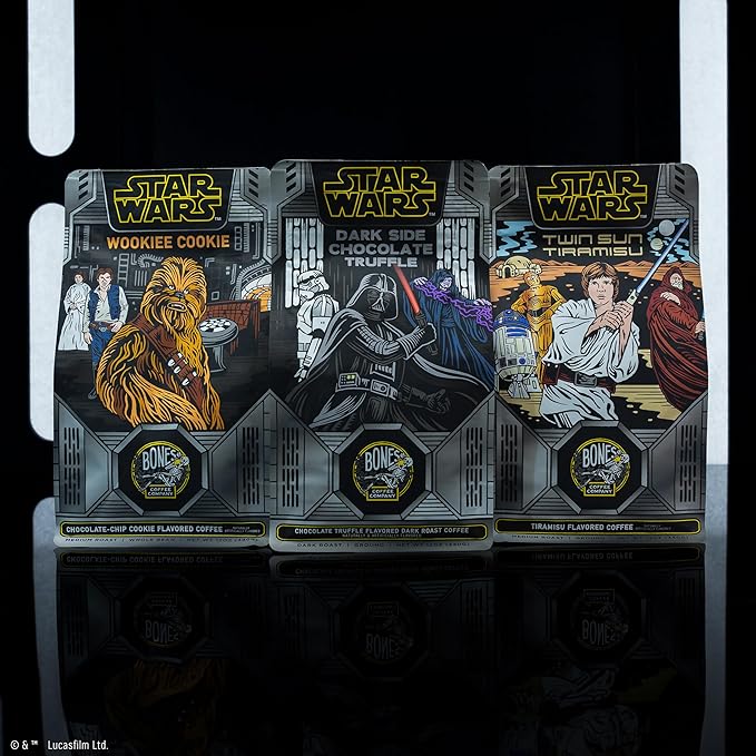 Bones Coffee Company Star Wars Collector's Box Flavored Coffee, Low Acid Medium Roast Arabica Beans Coffee Gifts, Star Wars Inspired, For Auto Drip and French Press,12 oz Pack of 3 Whole Bean