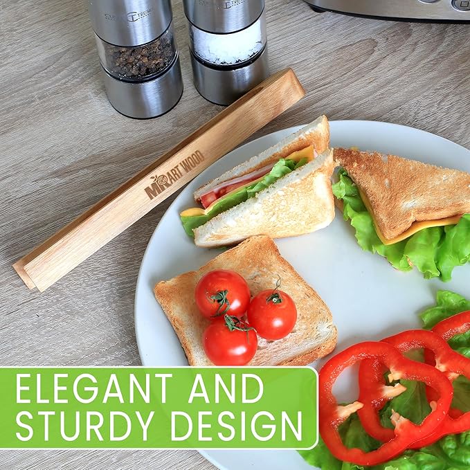 2 Pcs Magnetic Wooden Toaster Tongs | 8.7-Inch Kitchen Tongs for Cooking, Bread, Bacon, Bagels, and Muffins | Non-Toxic Design, Prefect Bamboo Alternative, Perfect for Toaster, BBQ, and Grilling