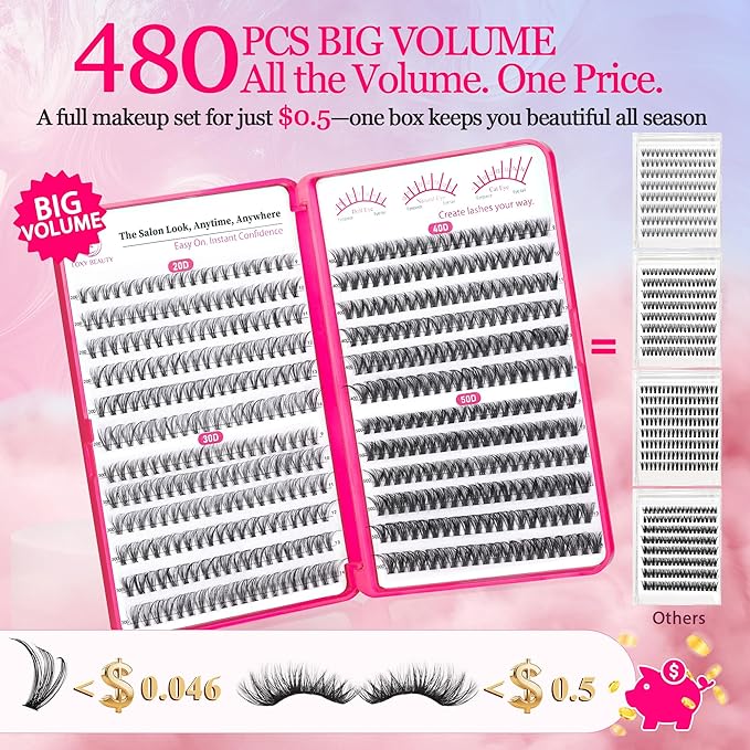 Waltz Lash Clusters Kit - Lash Clusters Lash Extension Kit with Bond and Seal Eyelash Cluster 20D30D40D50D-0.07D Cluster Eyelash Extensions Eyelash Extension Kit DIY at Home-BrightBean Baby