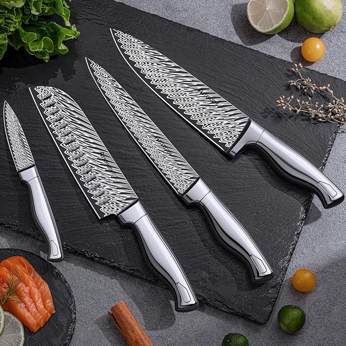 Knife Set, Astercook 15 Pieces Kitchen Knife Set with Built-in Sharpener, German Stainless Steel Knife Block Set, Razor-Sharp Knives with Full-tang Handle, Dishwasher Safe, Silver