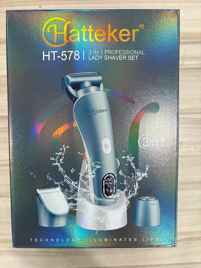 Hatteker Women's Electric Shaver Bikini Trimmer Hair Trimmer for Women Electric Razor for Legs Bikini Underarm Public Hairs Led Display IPX7 Waterproof Gift for Women (Blue)-BrightBean Baby