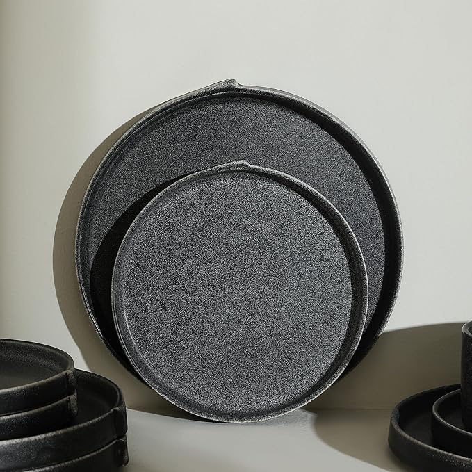 Stone Lain Bao 4-Piece Dinner Plate Set Stoneware, Charcoal