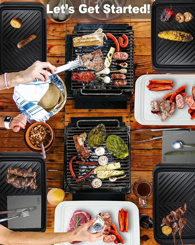 Grilling Prep and Serve Trays, BBQ Tray for Raw and Cooked Food, Melamine Serving Platter for Food, Set of 2, Black and White, Napkin and Cleaning Clothes Included