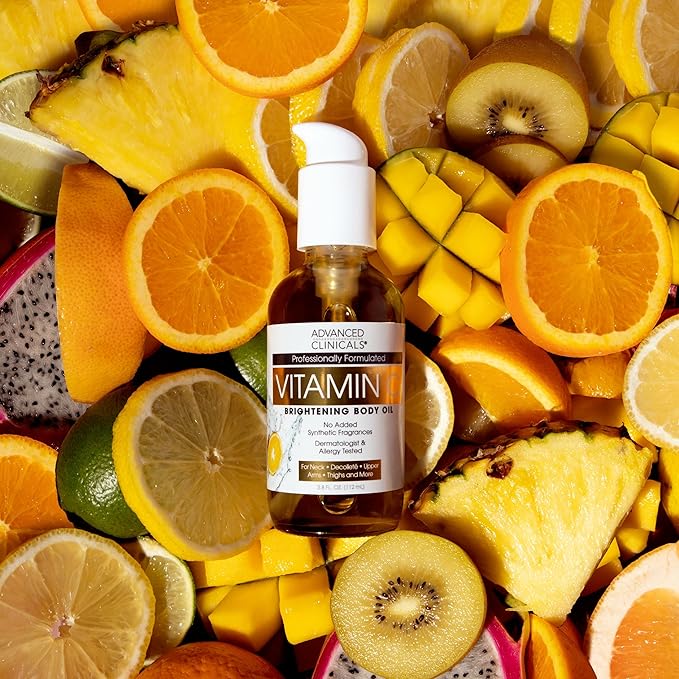 Advanced Clinicals Vitamin C illuminating Body Oil For Women & Men |Vitamin C Oil Skin Care Body Moisturizer With Vitamin E + Botanicals To Help Improve Appearance Of Dark Spots + Dry Skin, 2 Piece-BrightBean Baby