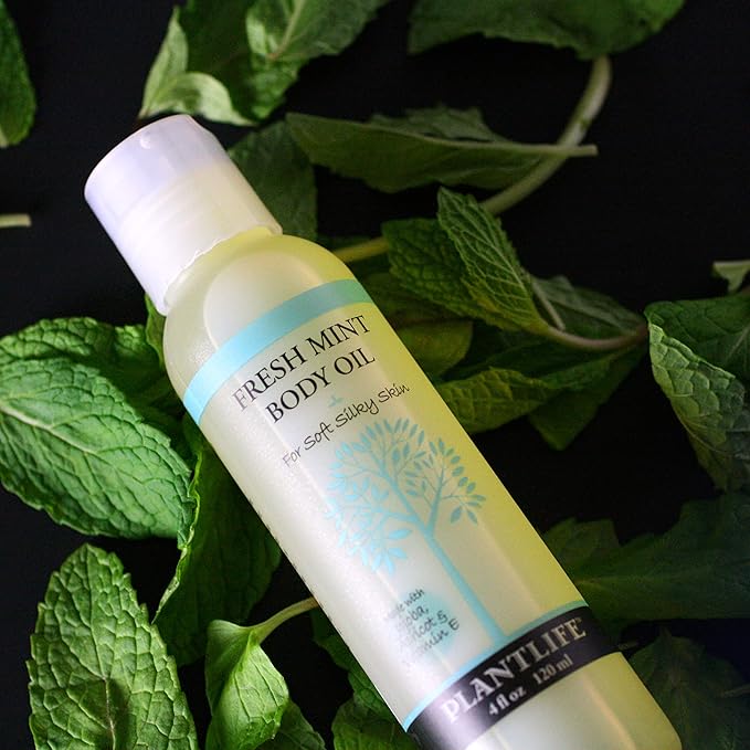 Plantlife Fresh Mint Body Oil - Moisturizing Natural Body Oil for All Skin Types - Nourishing Dry Skin and Making It Feel Soft and Silky for Women & Men - Bath, Body & Massage Oil - 4oz-BrightBean Baby