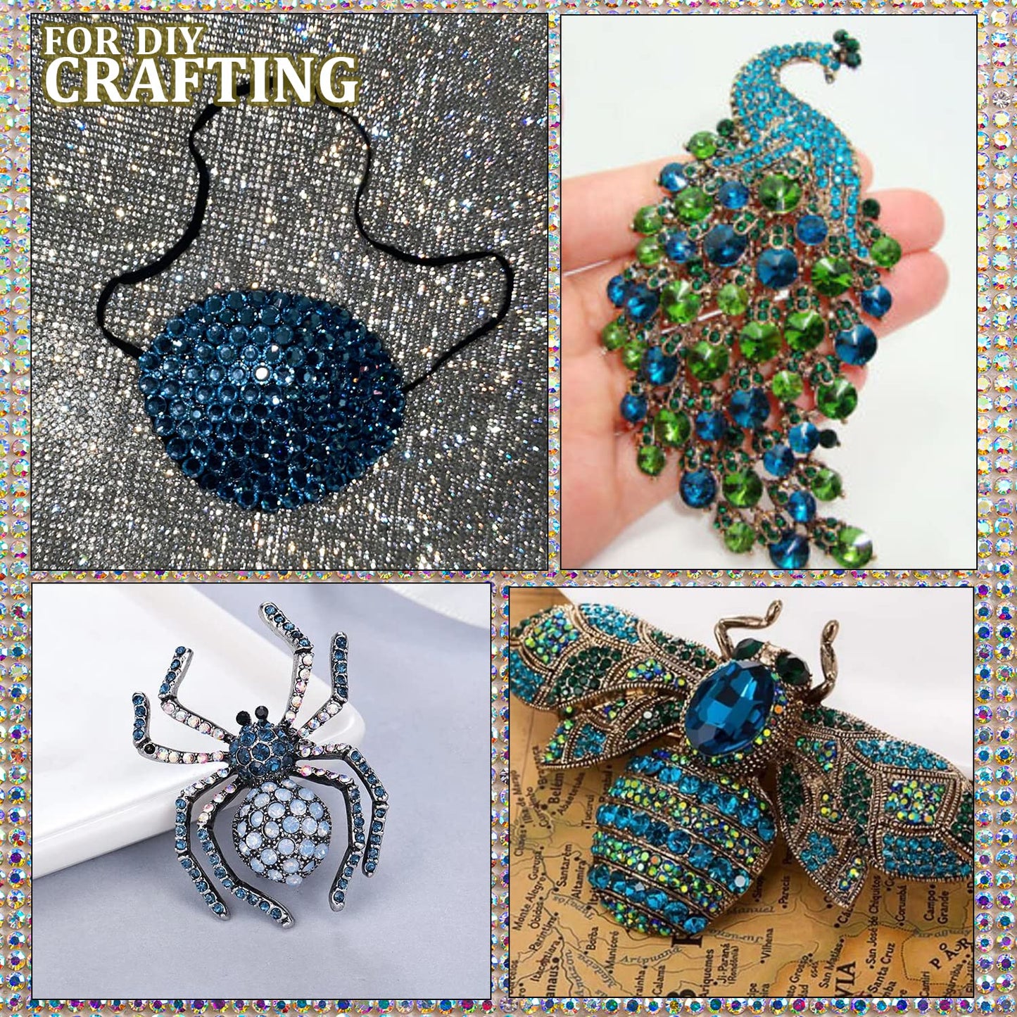 One Pack 2000 Pcs of Flatback Round Navy Blue Rhinestones 6 Sizes (1.5-6 mm) with Nail Art Rhinestone Picker Pencil and Tweezer for DIY and Salon Use-BrightBean Baby