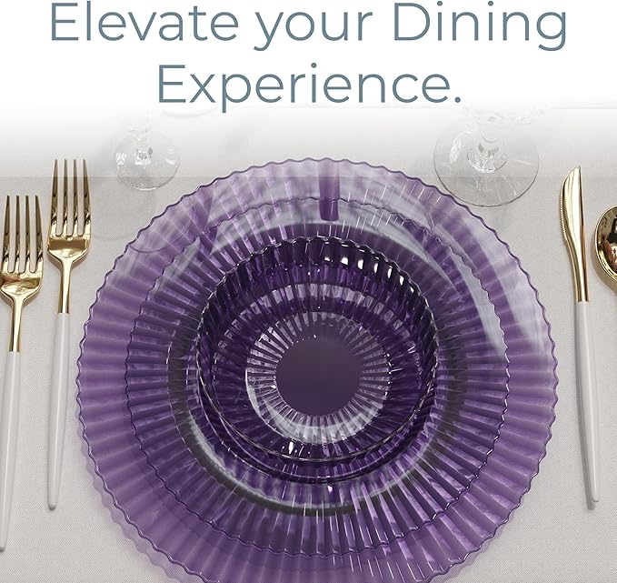 Exquisite 80 Piece Plastic Disposable Plates Set For 40 Guests I 20 X 9 Inch & 40 X 11 Inch Disposable Plastic Plates | Color: Purple | Great for Weddings Parties And Formal Occasions