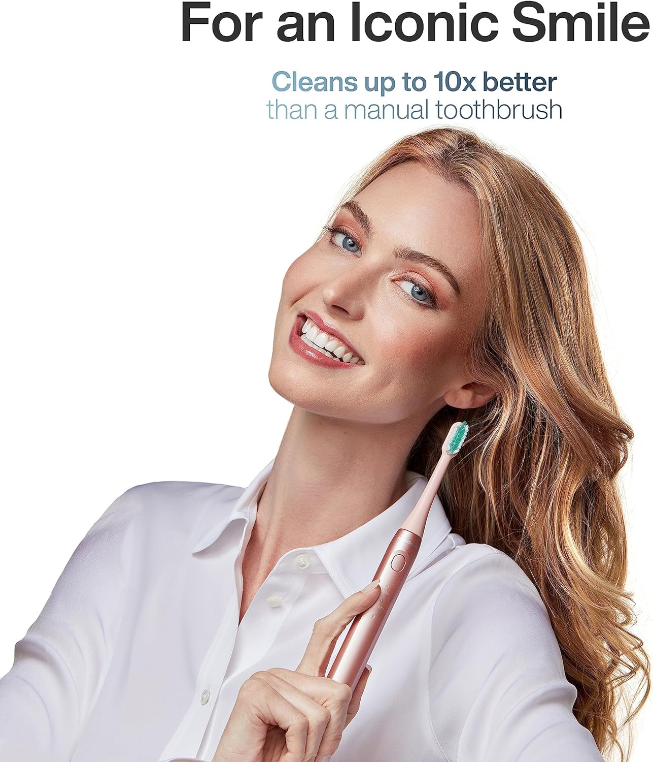 Aquasonic Icon ADA-Accepted Rechargeable Toothbrush | Magnetic Holder & Slim Travel Case | 2 Brushing Modes & Smart Timers | Gentle Micro-Vibrations (Blush)-BrightBean Baby