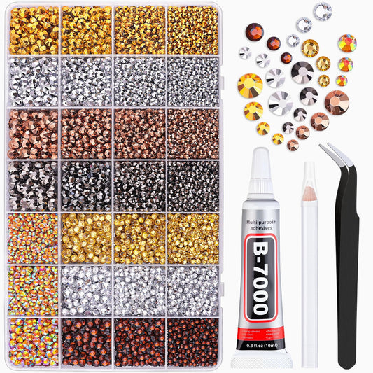 20000Pcs Metallic Rhinestones for Bedazzling with 1Pcs B7000 Jewelry Glue, Resin Rhinestones for Crafting Crafts DIY, Bedazzler Kit Gems for Clothing Shoes Tumblers Nail Art Assorted Size 3/4/5/6mm-BrightBean Baby