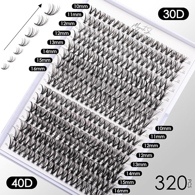 Lash Clusters DIY Lash Extensions Kit 320pcs Individual Lashes Clusters 30D 40D D Curl Eyelash Extension Kit with Applicator and Lash Bond&Seal,Clusters Lash Glue Remover Mix 10-16mm (30D+40D-320 KIT)-BrightBean Baby