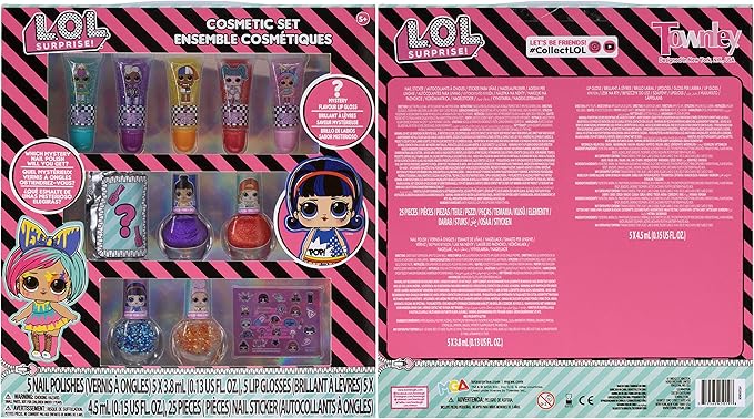 LOL Surprise Townley Girl 11 Pcs Sparkly Cosmetic Makeup Set for Kids Includes 5 Lip Gloss, 5 Nail Polish & Nail Stickers for Girls Tweens, Ages 3+ Perfect for Parties, Sleepovers and Makeovers-BrightBean Baby