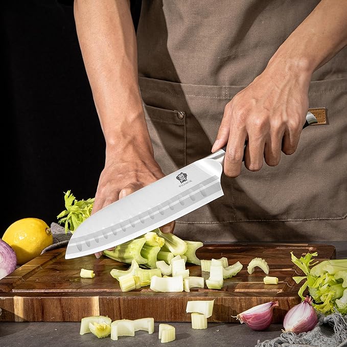 WILDMOK Knife Set, 7 Piece Kitchen Knife Set with Block Wooden, German Stainless Steel Sharp Chef Knife Set with Sharpener