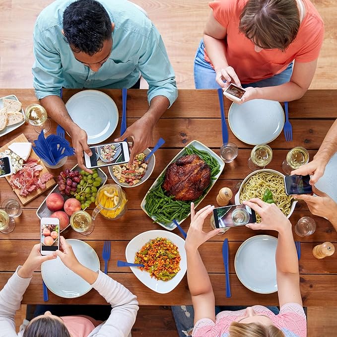 300 Pieces Dark Blue Plastic Silverware Heavy Duty Plastic Cutlery Set Heavyweight Disposable Flatware Includes Spoons Forks Knifes for Birthday Party Prom Night Wedding Dinner