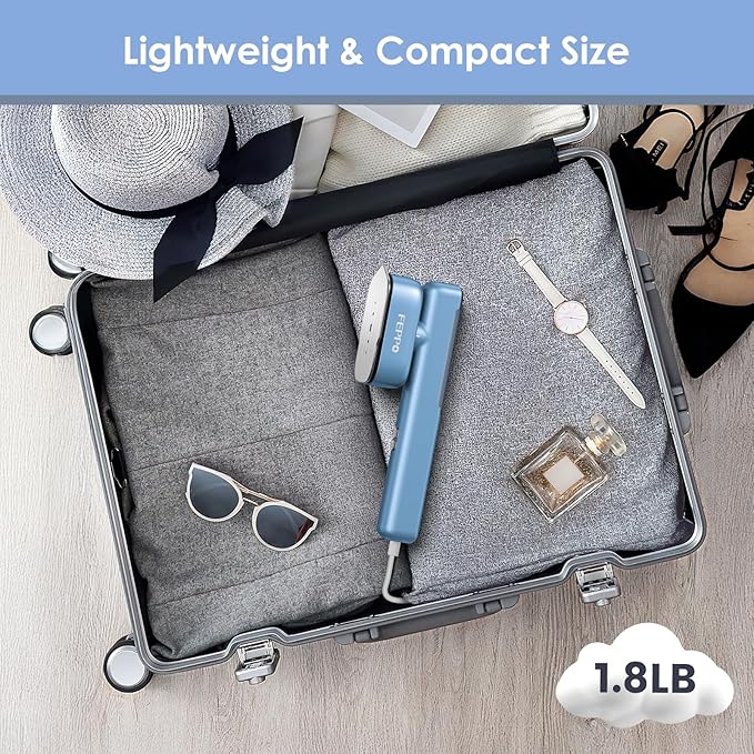 FEPPO Travel Steamer for Clothes, 110-240V Dual Voltage Portable Mini Steamer & Iron 2in1, 1100W Powerful Garment Steamer, Fast Heat Up, Travel Size, HD Display, for Home & Global & Europe Travel-BrightBean Baby