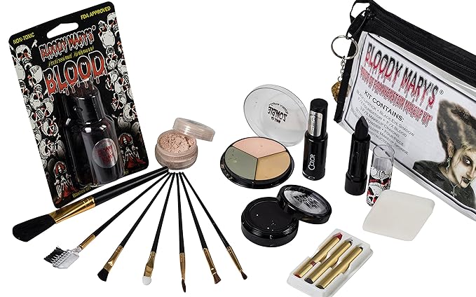 Bride Of Frankenstein Special Effects Makeup Kit - By Bloody Mary - Professional Halloween Monster SFX Makeup - Includes Lipstick, Foundation, Setting Powder, 3 Crayons, 4 Brushes, Eye Shadow & Sponge-BrightBean Baby