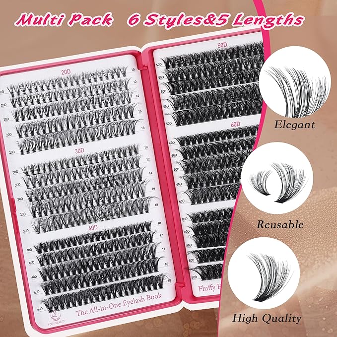 Bombshell Lash Clusters - Eyelash Clusters 20D+30D+40D+50D+60D+80D Wispy Individual Lashes D Curl Lash Extension 10-18MM Natural Lash Clusters DIY Cluster Eyelash Extensions for Beginners-BrightBean Baby