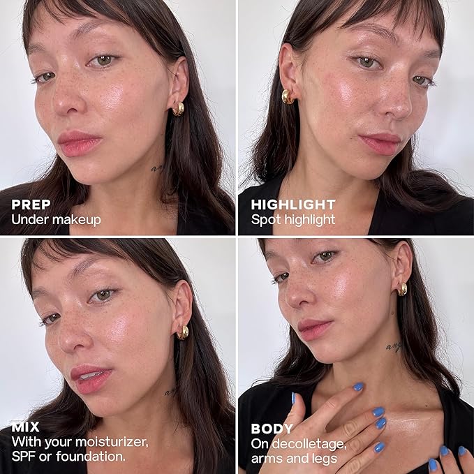 Saie Mini Glowy Super Gel - Hydrating Makeup Primer and Illuminating Glow Serum Enriched with Vitamin C and Squalane Oil - All-Over Liquid Highlighter Makeup for Instant Glass Skin - Sunglow (0.5 oz)-BrightBean Baby