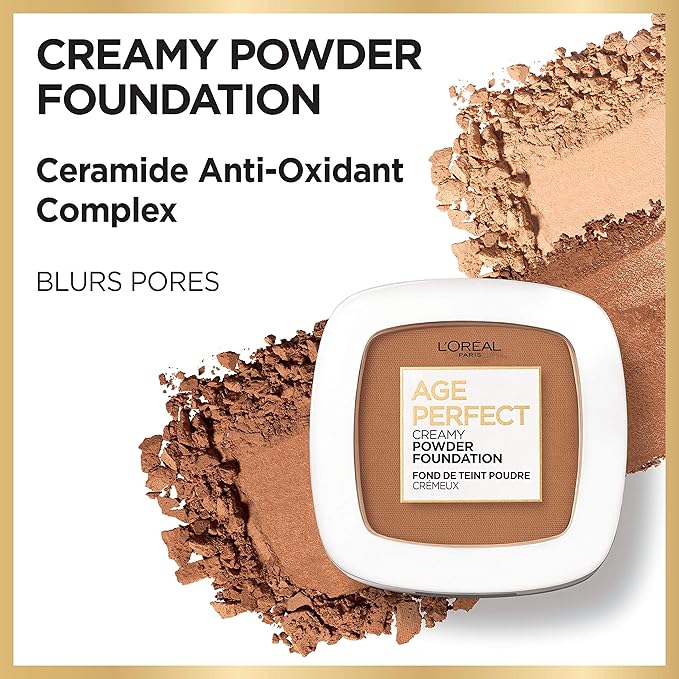 L'Oreal Paris Age Perfect Creamy Powder Foundation Compact, 370 Mahogany, 0.31 Ounce-BrightBean Baby