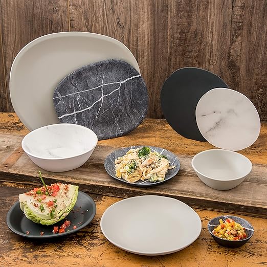 Carlisle FoodService Products Ridge Resuable Plastic Platter Oblong Platter for Home and Restaurant, Melamine, 13 Inches, Soapstone, (Pack of 6)