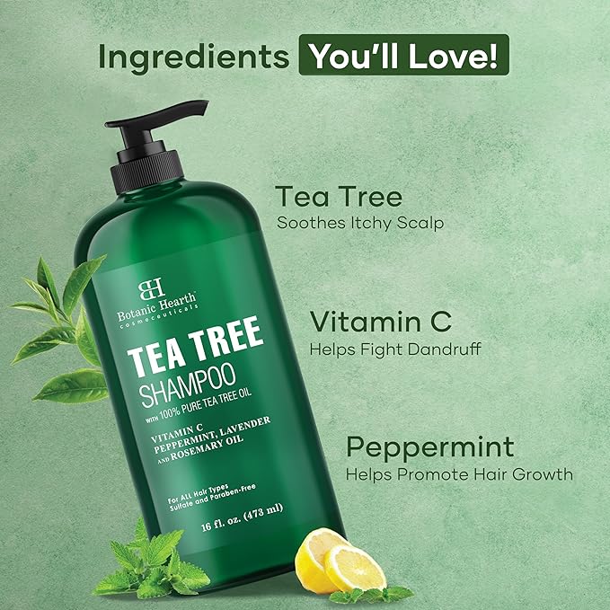 Botanic Hearth Tea Tree Shampoo, Vitamin C, Peppermint, Lavender And Rosemary Oil, Fights Dandruff And Dry Scalp, 16 Fl Oz-BrightBean Baby