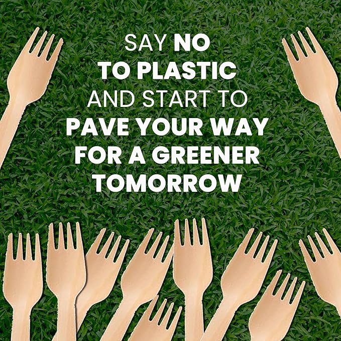 Disposable Wooden Forks by WoodU | 100% All-Natural, Eco-Friendly, Biodegradable, and Compostable - Pack of 200-6.5" forks cutlery utensils