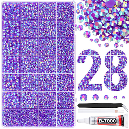 30000Pcs Resin Rhinestones for Bedazzling with Tweezers, Dark Purple AB Rhinestones for Crafting with B7000 Jewelry Glue for DIY Crafts Clothing Tumblers Shoes Fabric Nail Art-BrightBean Baby