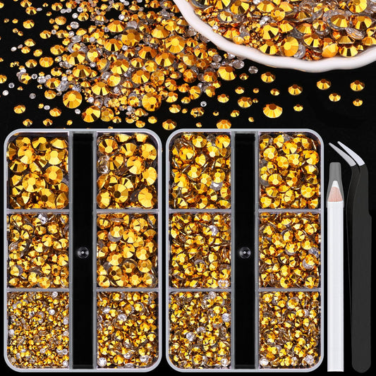 Resin Rhinestones for Crafting, 2 Boxeses Gold Multi Sizes Flatback Bedazzling Crystals for Crafts Nail Art Decoration, Non Hotfix Gems Charms for Tumbler Shoes Clothing Fabric Face Makeup-BrightBean Baby