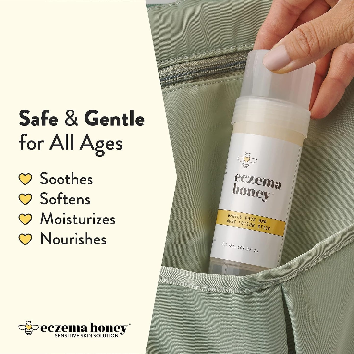 ECZEMA HONEY Gentle Face & Body Lotion Stick - Moisturizing Colloidal Oatmeal Hand Cream for Extremely Dry Skin - Eczema Lotion Helps Psoriasis, Dermatitis & More (2.2 Oz)-BrightBean Baby