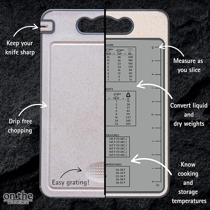 304 Stainless Steel Cutting Board – Double-Sided Kitchen Chopping Board with Wheat Straw PP, Built-in Knife Sharpener, Juice Grooves, Garlic & Ginger Grater, Handle – 14.37 x 9.84 in