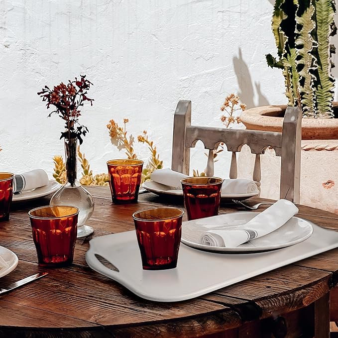 Large Melamine Serving Tray with Handles, 17.5 x 12 in Rectangular Melamine Serving Platter, Dishwasher Safe Trays for Eating, Appetizer, Charcuterie, Snack, Fruit, Desserts, Set of 2, White