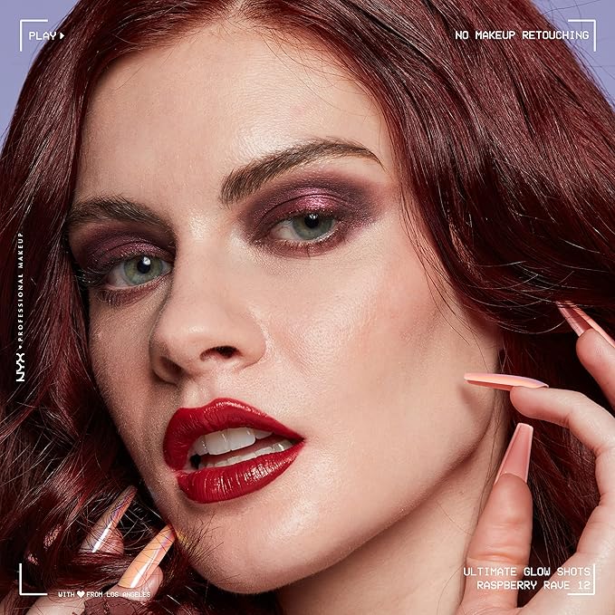 NYX PROFESSIONAL MAKEUP Ultimate Glow Shots, Liquid Eyeshadow, Long-Lasting Shimmer Eye Shadow with Vitamin C - Raspberry Rave-BrightBean Baby