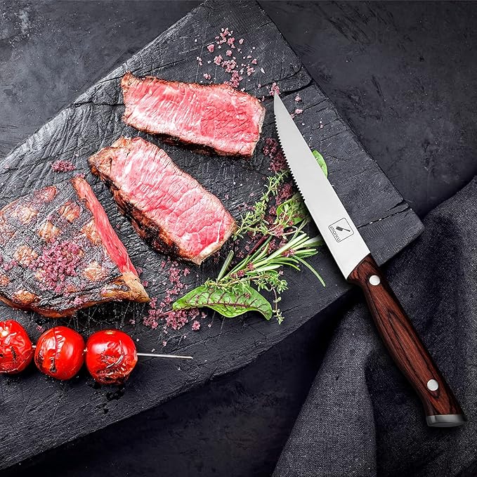 imarku Steak Knives Set of 6, Japanese HC Steel Premium Serrated Steak Knife Set with Ergonomic Handle and Gift Box, Home Essential, Best Chrismas Gifts for Women and Men