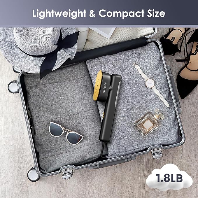 FEPPO Travel Steamer for Clothes, 110-240V Dual Voltage Portable Mini Steamer & Iron 2in1, 1100W Powerful Garment Steamer, Fast Heat Up, Travel Size, HD Display, for Home & Global & Europe Travel-BrightBean Baby