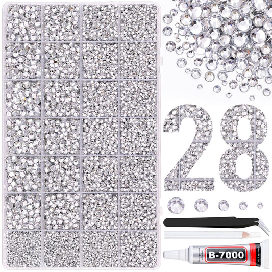 30000Pcs Resin Rhinestones for Bedazzling with Tweezers, Clear Rhinestones for Crafting with B7000 Jewelry Glue for DIY Crafts Clothing Tumblers Shoes Fabric Nail Art-BrightBean Baby