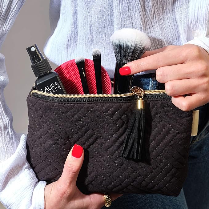 LAURA GELLER Full Face Powder Makeup Brush with Wooden Handle in Midnight Black – Foundation, Setting Powder, Blush, Bronzer, Highlighter and Luminizers – Sheer, Even Application and Blending Makeup-BrightBean Baby