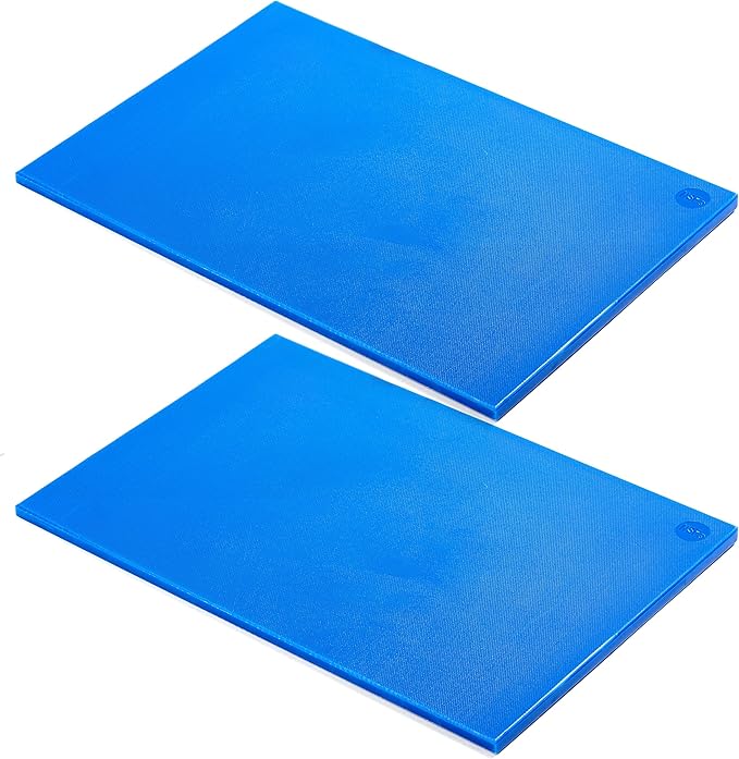 CURTA 2-Pack Cutting Boards for Kitchen, 18" x 12" x 0.5" Blue Color Coded Plastic Chopping Board with Anti Slip Surface Dishwasher Safe
