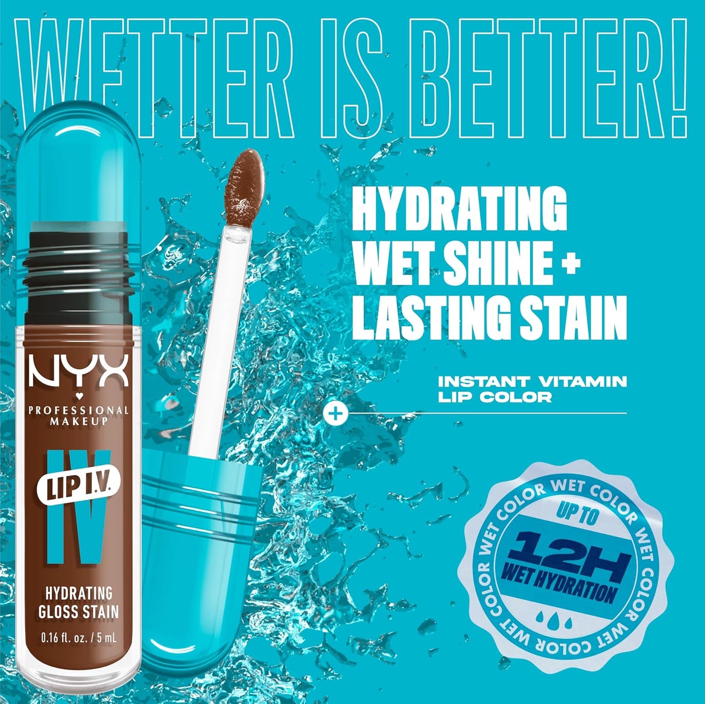 NYX Professional Makeup Lip IV Hydrating Glossy Lip Stain with 12HR Hydration - Splash N Spice (Brown)-BrightBean Baby
