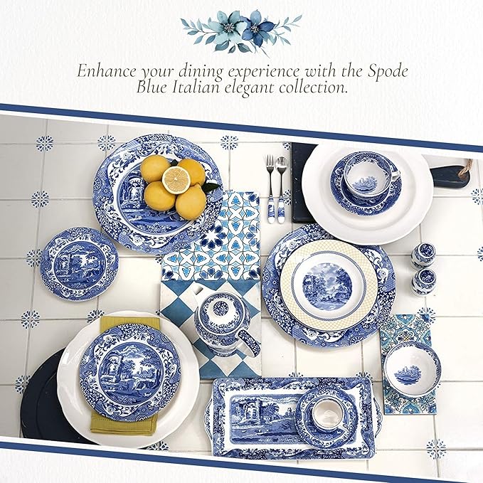 Spode Blue Italian Dip Bowl Set of 3-5-Inch Porcelain Bowls with Oriental Design, Dishwasher & Microwave Safe Tableware for Dip, Side, Appetizers, Dessert - Blue & White Dinnerware