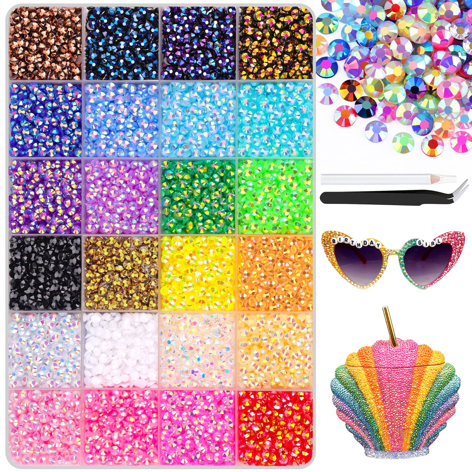 12600Pcs Resin Jelly Rhinestones with Tweezers for Crafting, Multi Colors 4mm Non Hotfix Flatback Gems, Bedazzling Crystal for DIY Crafts Clothing Tumblers Mugs Shoes Decor Nail Art-BrightBean Baby