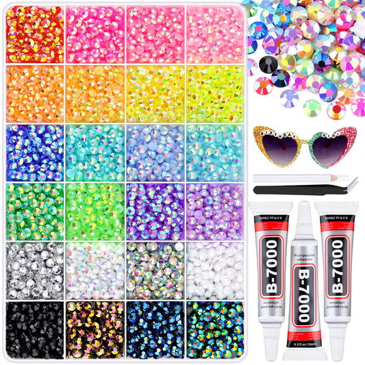 8500Pcs Resin Rhinestones for Bedazzling with B7000 Jewelry Glue, 5MM Colorful Gems Flatback Rhinestones for Crafting, Crystal for DIY Crafts Clothing Tumblers Mugs Shoes Fabric Decor Nail Art-BrightBean Baby
