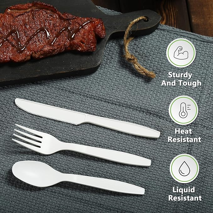 Compostable Fork,100 Biodegradable Silverware for Party,Large Disposable Utensils Eco Friendly Durable and Heat Resistant,Alternative to Plastic Fork