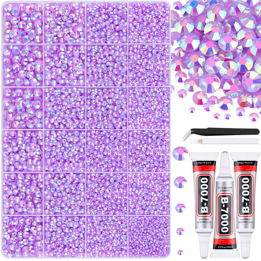 30000Pcs Resin Lavender Purple AB Rhinestones for Bedazzling Crafting with b7000 Jewelry Glue, Bulk Flatback Gems Bedazzler Kit for Crafts Clothes Fabric Nail Diamond Art, Assorted Size 2/3/4/5/6mm-BrightBean Baby