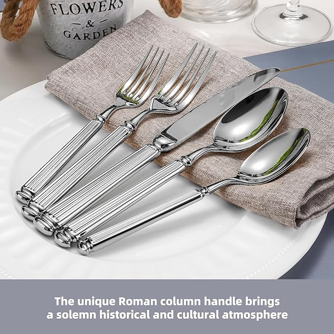 20-Piece 18/10 Stainless Steel Forged Flatware Set Heavy Duty Silverware for 4, Thick Handle, Ideal for Gift