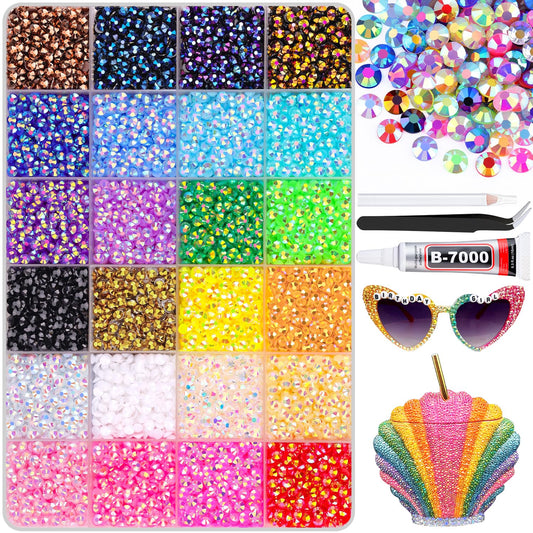 12600Pcs Resin Rhinestones for Bedazzling with B7000 Jewelry Glue, Colorful 4mm Non Hotfix Flatback Gems, Rhinestones for Crafting DIY Crafts Clothing Tumblers Mugs Shoes Fabric Decor Nail Art-BrightBean Baby